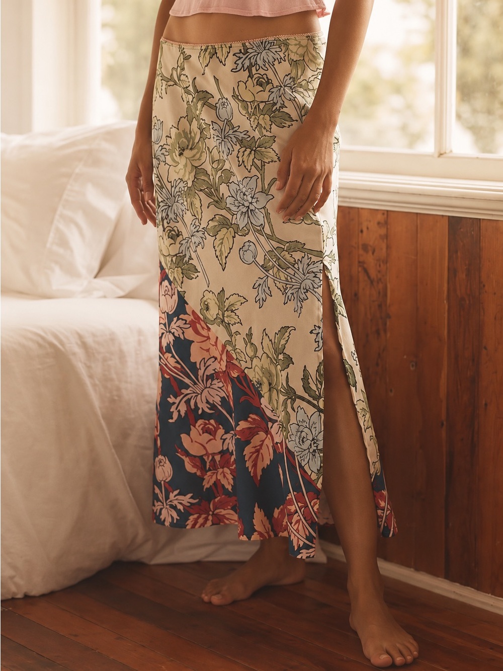 ANTHROPOLOGIE | LyreBird Silky Side-Slit Midi Slip Skirt, Size Medium